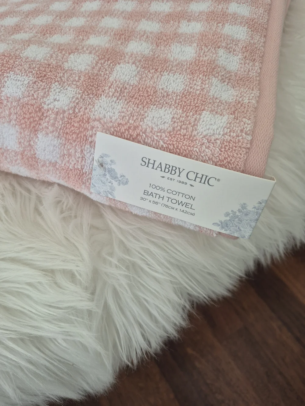 Shabby Chic 100% Cotton Bath Towel set of 2pc pink & white Plaid 30in x 56in